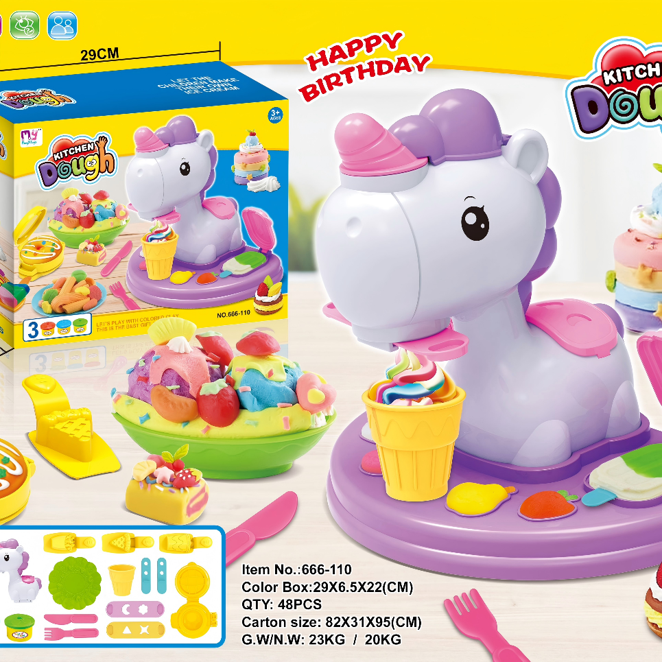 Unicorn Pony Play Dough Ice Cream Dessert Workshop Set Item Picture