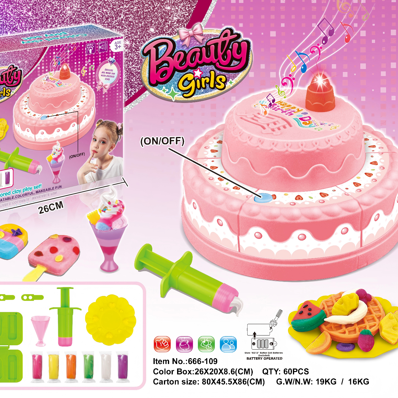 Light And Sound Birthday Cake Play Dough Dessert Making Playset details Picture