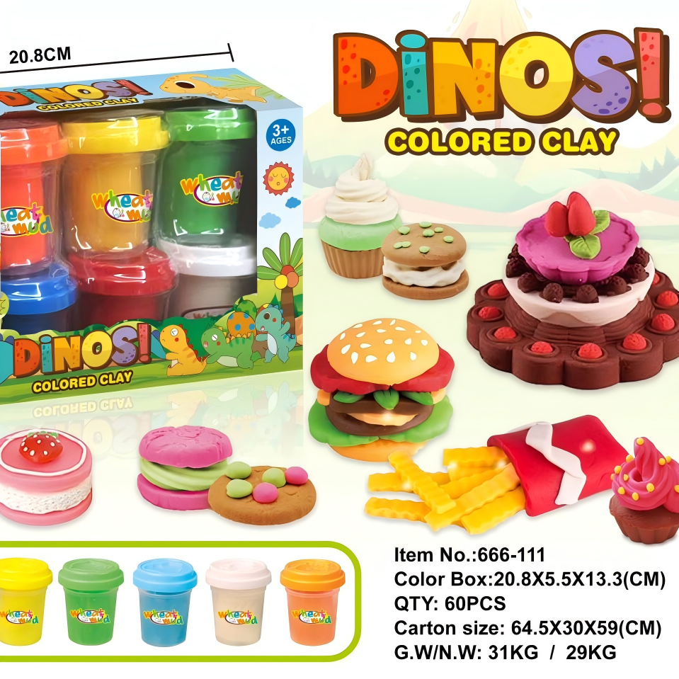 Dinosaur Themed 6 Pack Colored Clay Dough Set details Picture