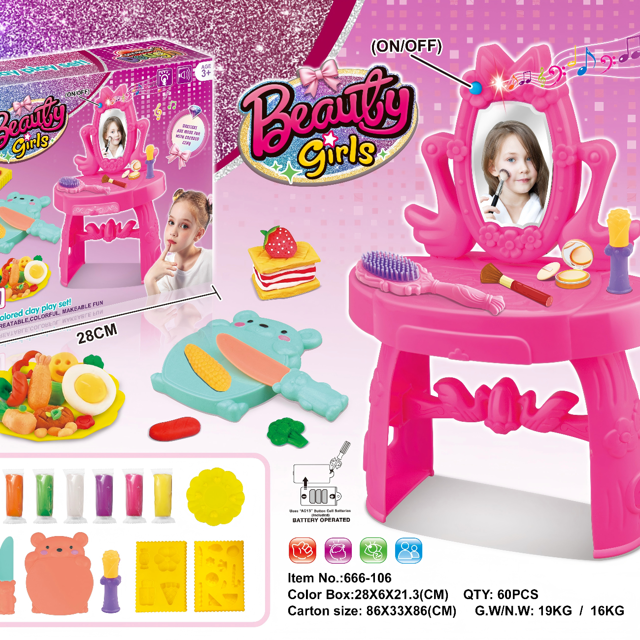 Light & Sound Princess Dresser 2-in-1 Kitchen & Beauty Play Dough Playset full figure