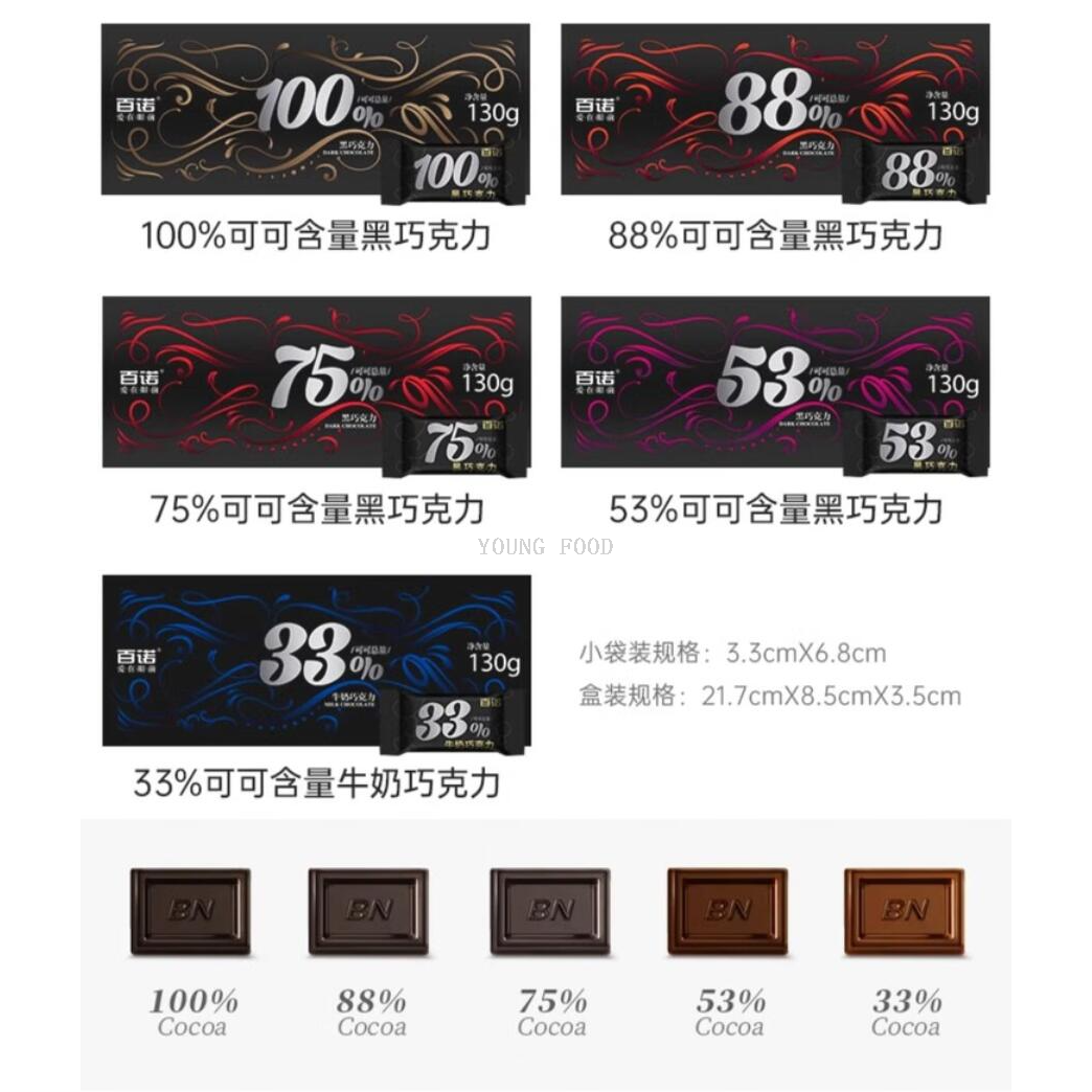 包邮！百诺巧克力纯可可脂西非可可黑巧130g纯可可脂好原料好工艺