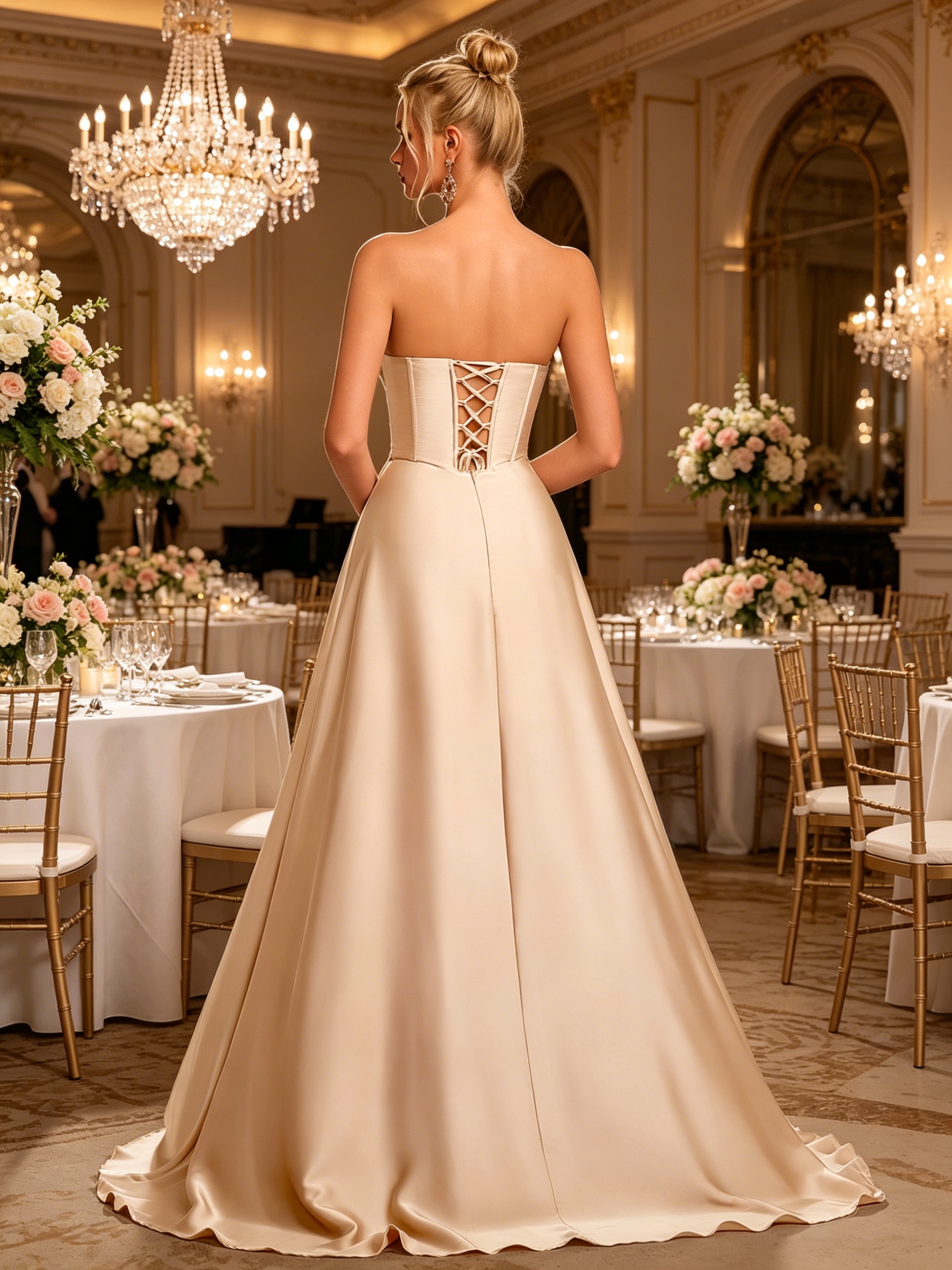 2026 New European and American style light luxury satin strapless evening dress, waist-cinched fishbone slimming slit long high-end banquet dress, banquet dress, waist-cinched summer dress Application Scenario