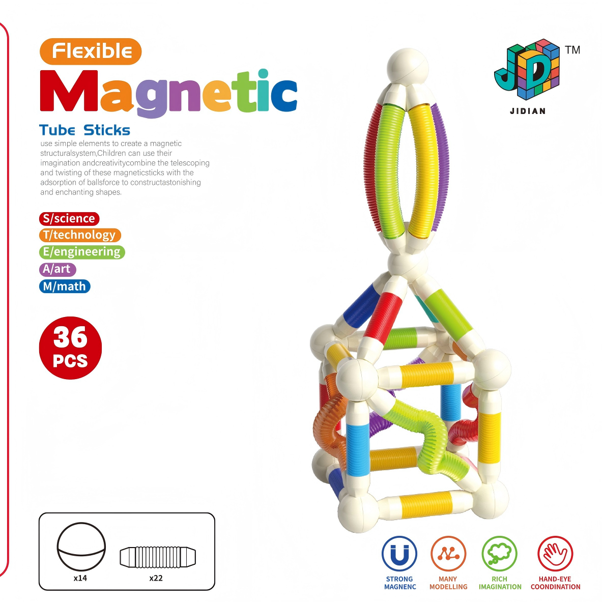 Flexible magnetic tube sticks 36PCS /Educatonal Building Construction Set details Picture