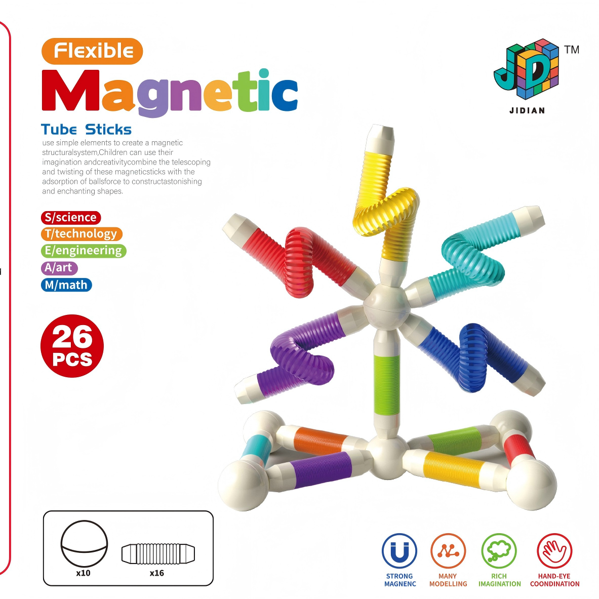 Flexible Magnetic Sticks 26 PCS/Educational Construction Toy For Kids Specification drawing