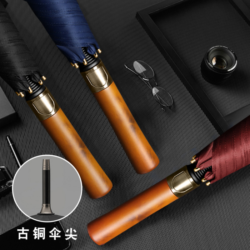 Hengdun retro light luxury solid wood handle automatic straight umbrella, bronze metal umbrella tip reinforced to resist wind, available in multiple colors, high-end all-weather umbrella for business men, specially designed for commuting and gifting, supports wholesale and custom logo