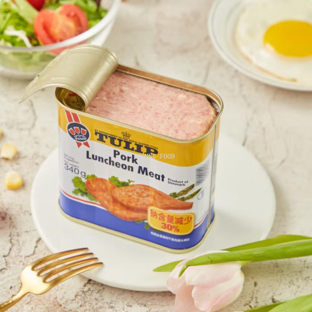 Free shipping! Danish imported tulip low-salt pork luncheon meat can 340g, light in taste, healthy and delicious Item Picture