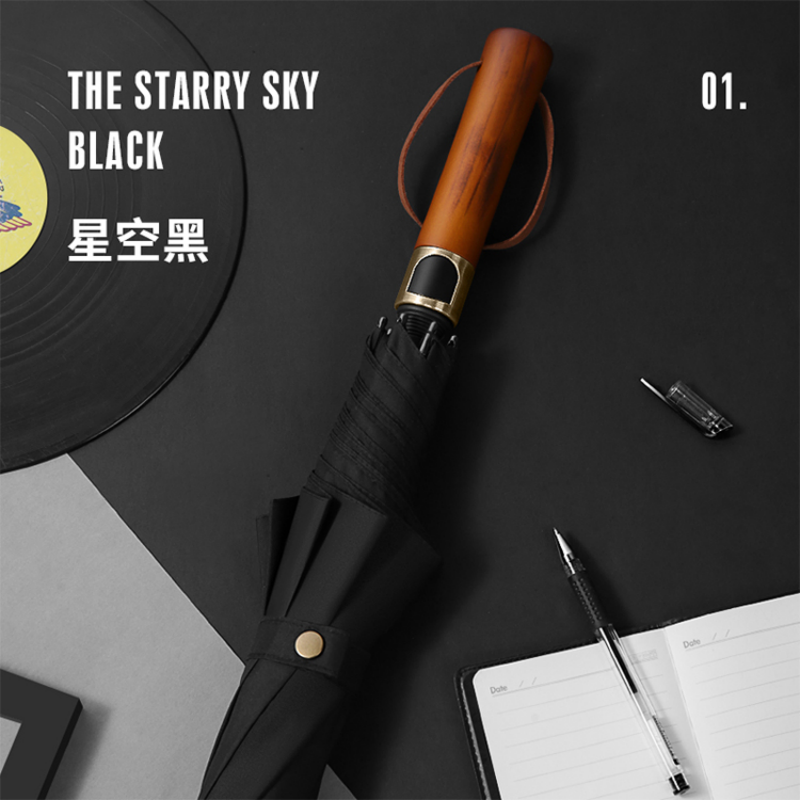Hengdun retro light luxury solid wood handle automatic long-handled umbrella, reinforced and wind-resistant, all-weather umbrella, business gentleman light luxury umbrella, men's commuting high-end straight-bar umbrella, supports wholesale and custom logo details Picture