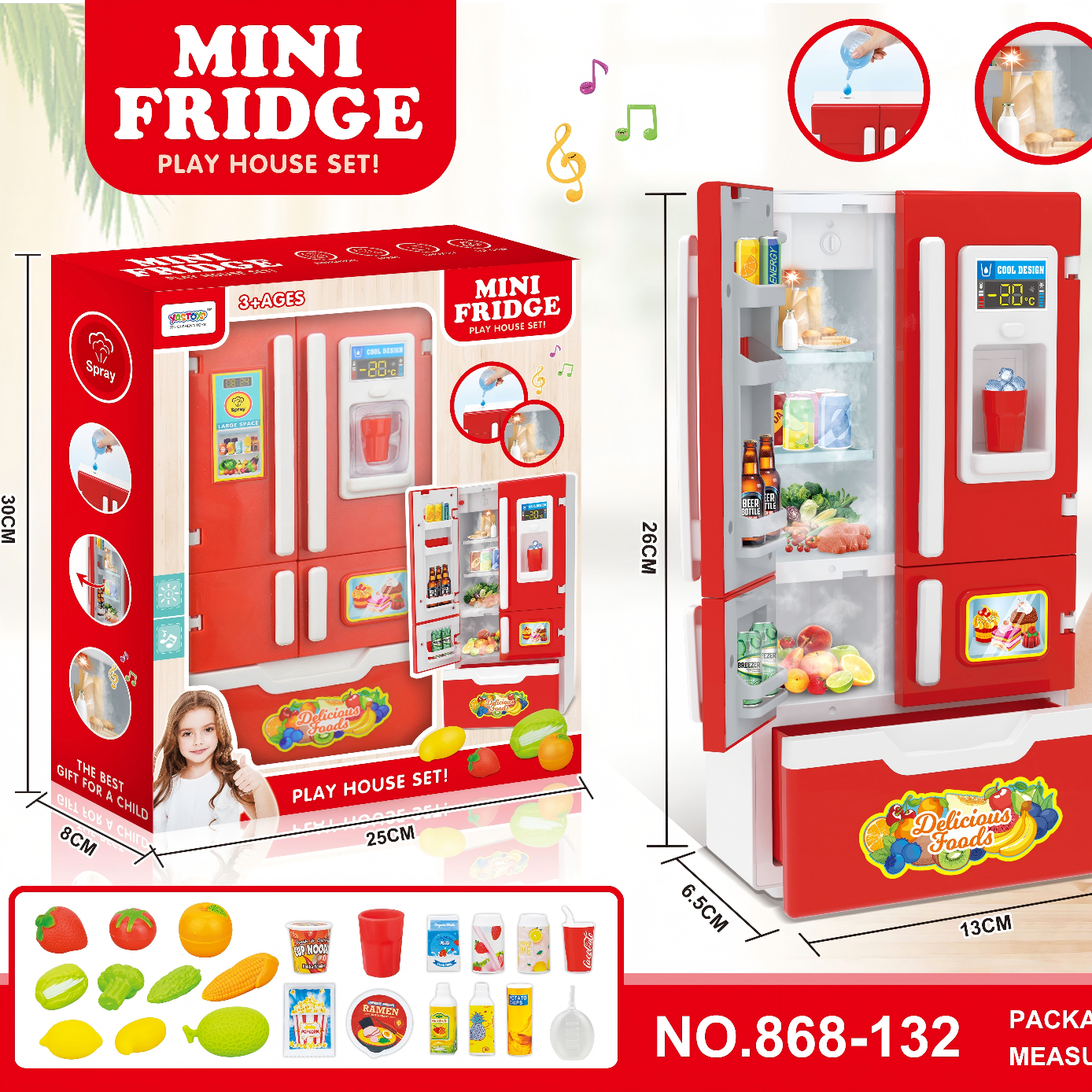 Dual colors Kids Mini Refrigerator Prented Play Set.Simulation Double Door Fridge Toy With Light，Sound thumbnail