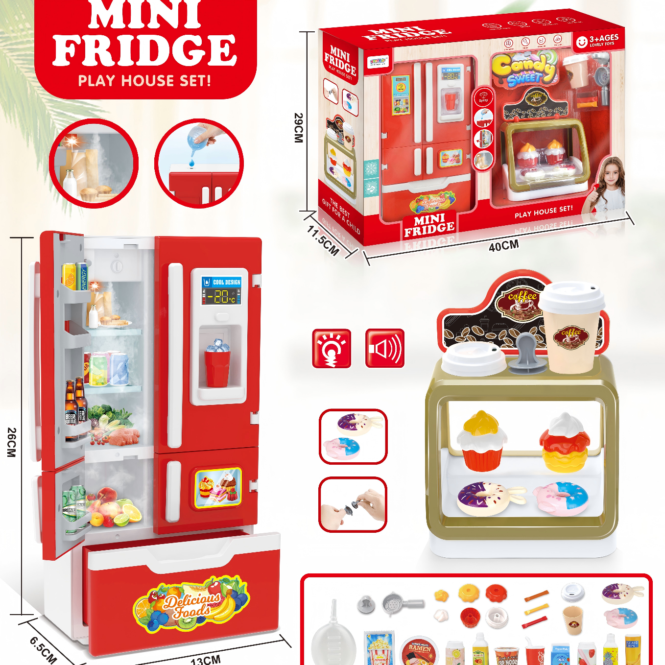MINI Fridge Coffee Shop Printed Playset.Kids Simulation Refrigerator Dessert Bakery Role Play Toy thumbnail