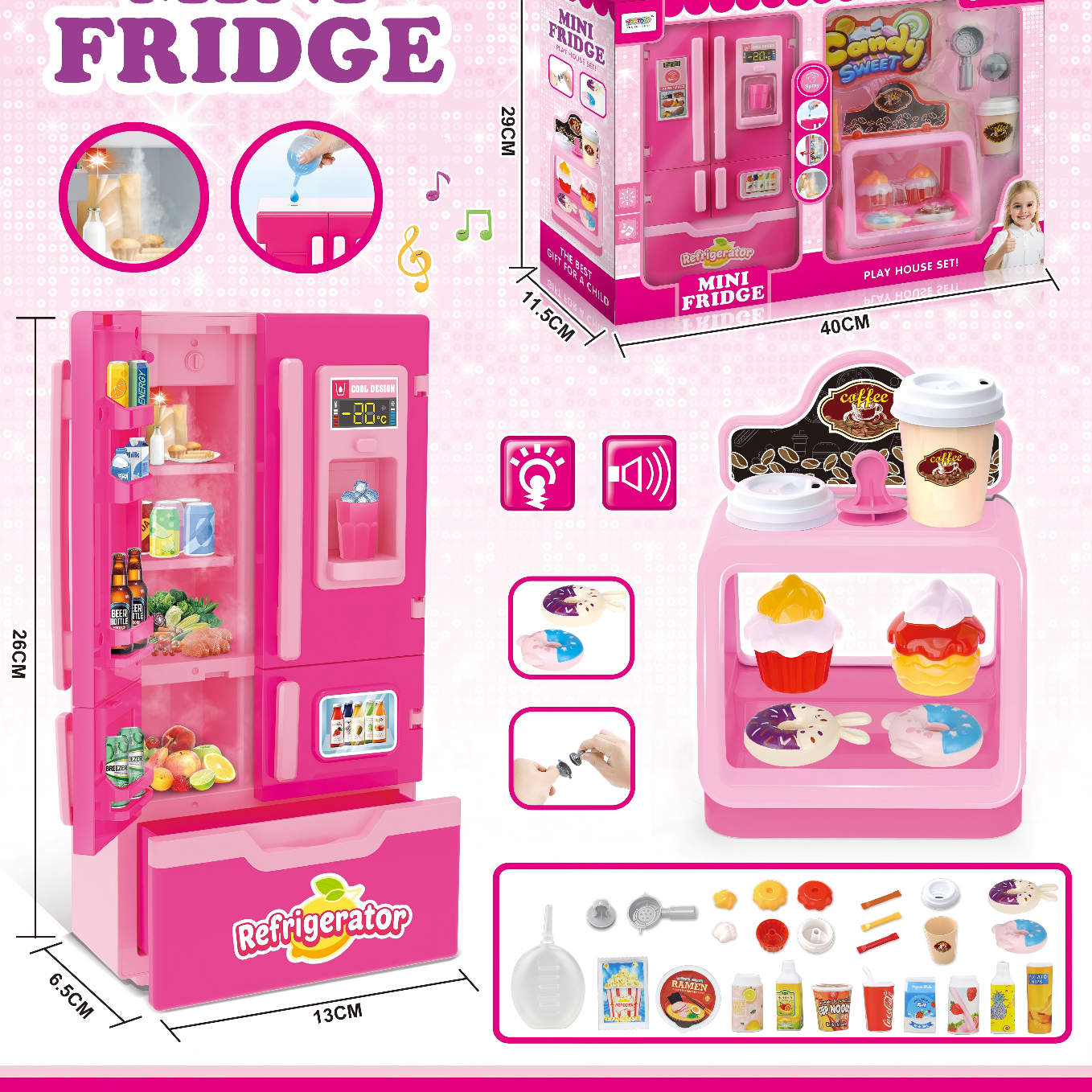 Pink Mini Fridge & Dessert Stand Pretend Play Set thumbnail