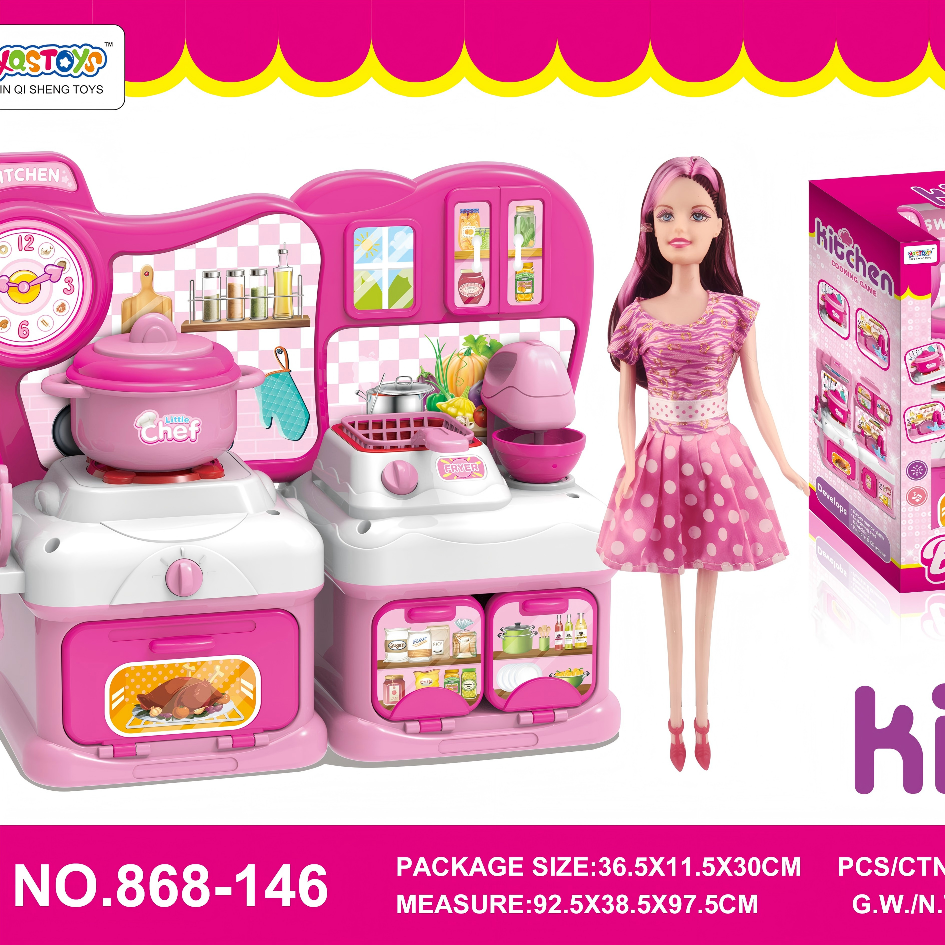 Pink Double Stove Little Chef Kitchen Playset with Fashion Doll
