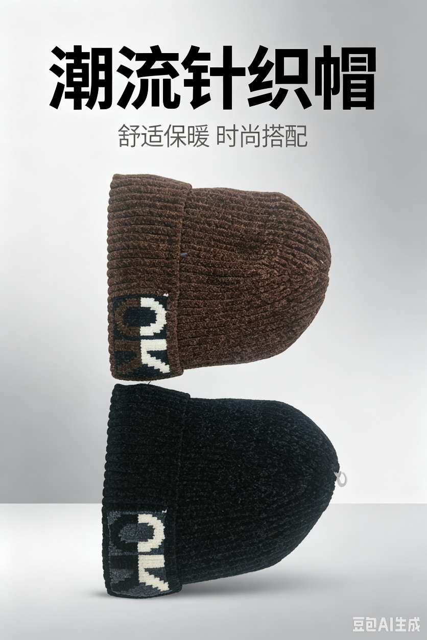 Chenille thickened woolen cap, letter jacquard knitted cap, unisex windproof and warm ear-protecting cap, autumn and winter commuting cycling cold cap