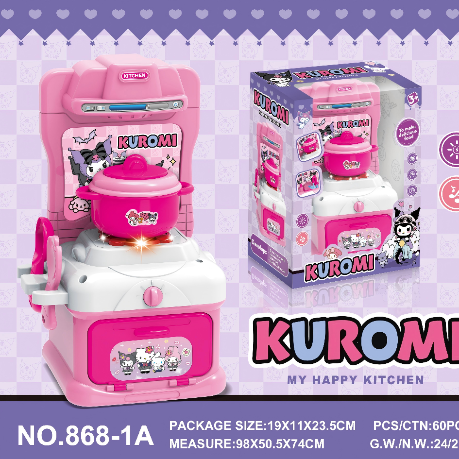 2 Styles Kuromi Mini Kitchen Pretend Play Set with Light Application Scenario
