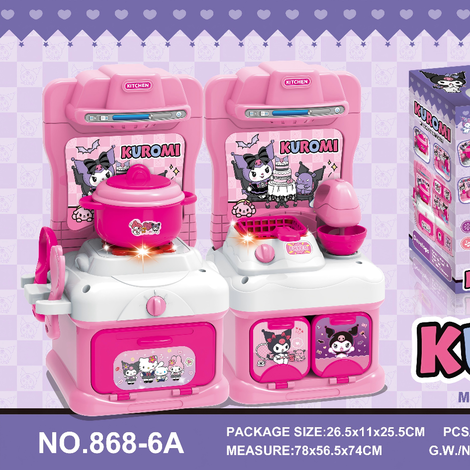 Kuromi Double Stove Pretend Play Kitchen with Light & Sound, Kids Role Play Toy Set Item Picture