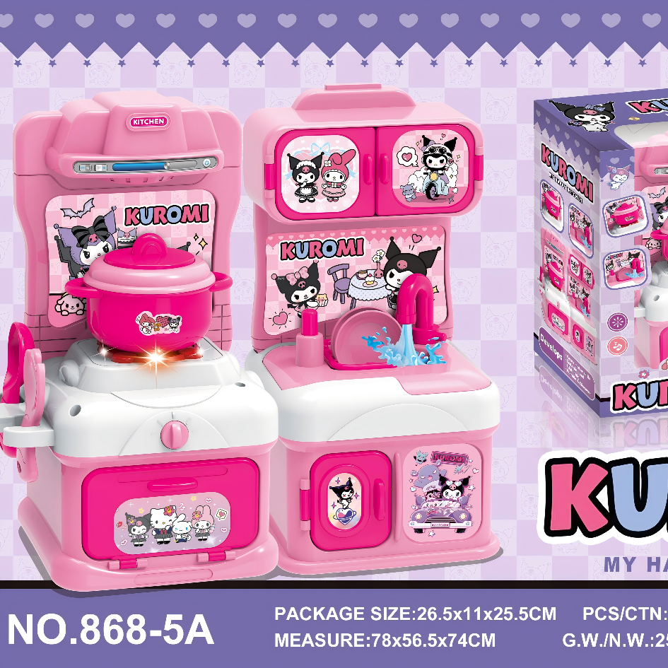 Kuromi Double Side Light & Sound Kitchen Playset, Kids Pretend Role Play Toy full figure