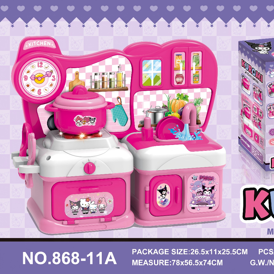 跨境英文标题&详情文案
 
Kuromi Kitchen Playset with Clock, Light Sound & Running Water Sink thumbnail