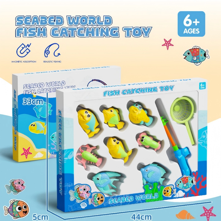 TL66248Seabed World Magnetic Fishing Toy Set, Kids Fish Catching Game with Fishing Rod and Net, Educational Water Play Toy Specification drawing