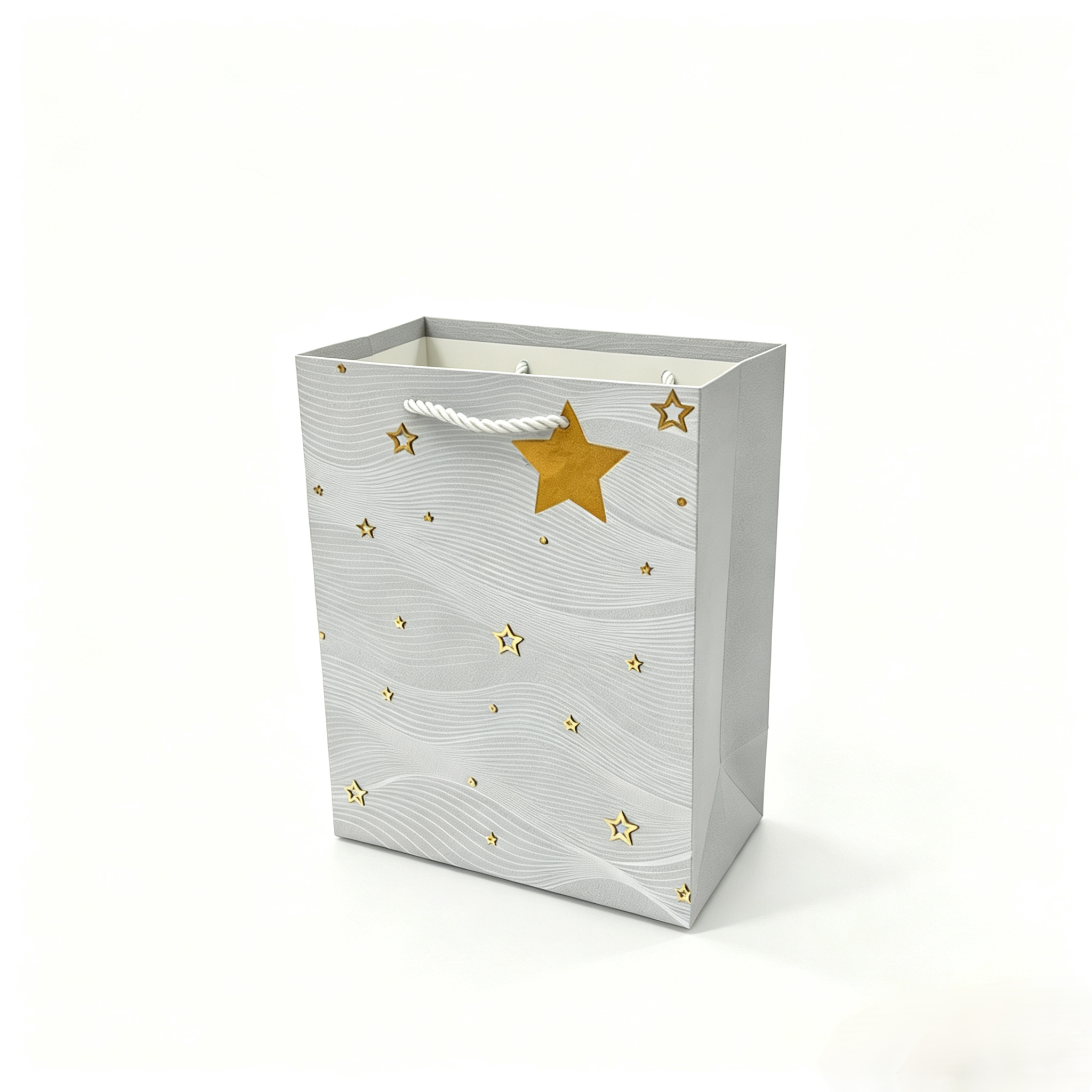 精美礼品袋四款设计纸质手提袋浅蓝金星米白金三角灰金波浪黑金波浪纸袋白卡手提袋 Item Picture