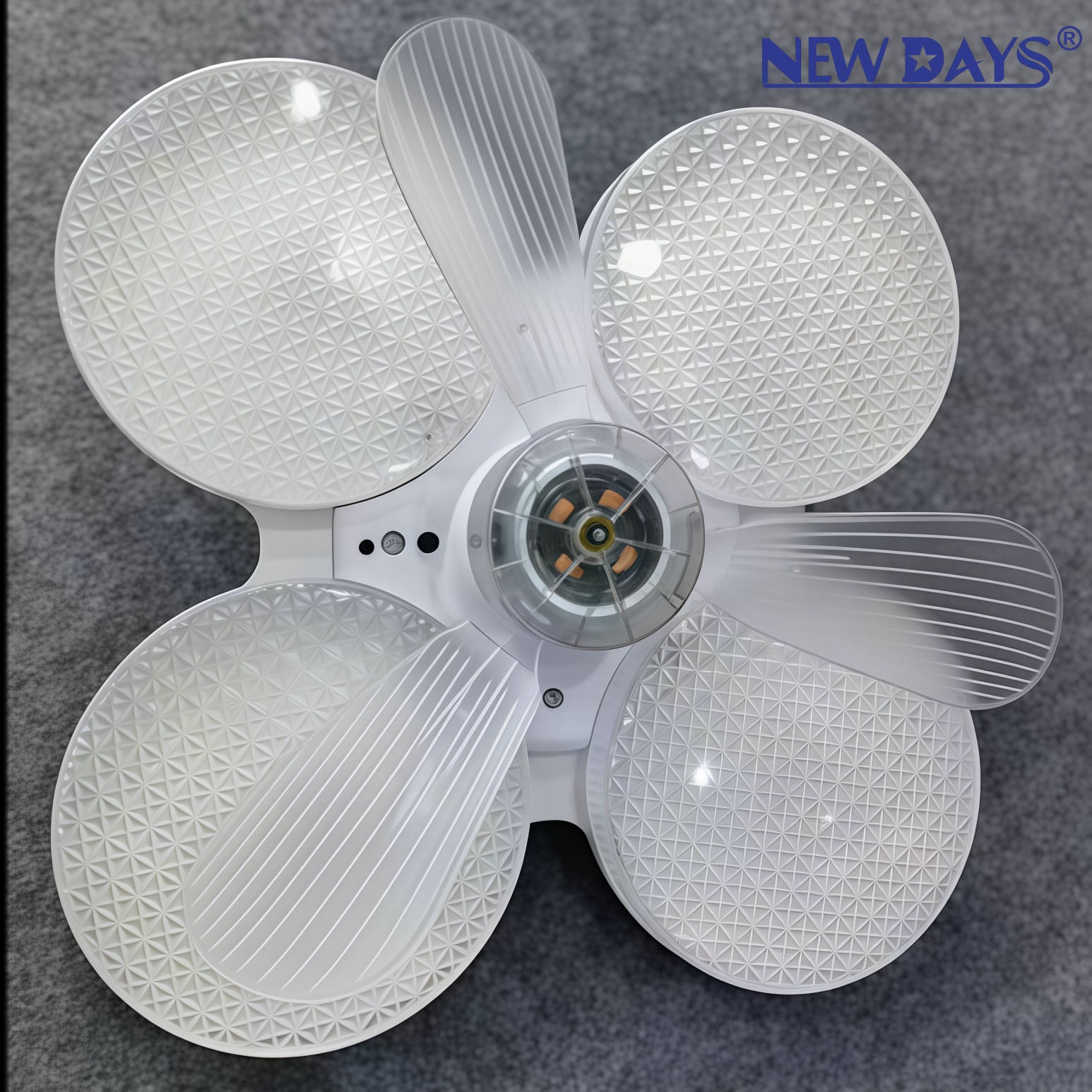 NEWDAYS brand's cross-border new four-circle flying saucer fan light, led three-blade and six-blade fan blades, three-color light band remote control, energy-saving lighting fan ceiling Specification image