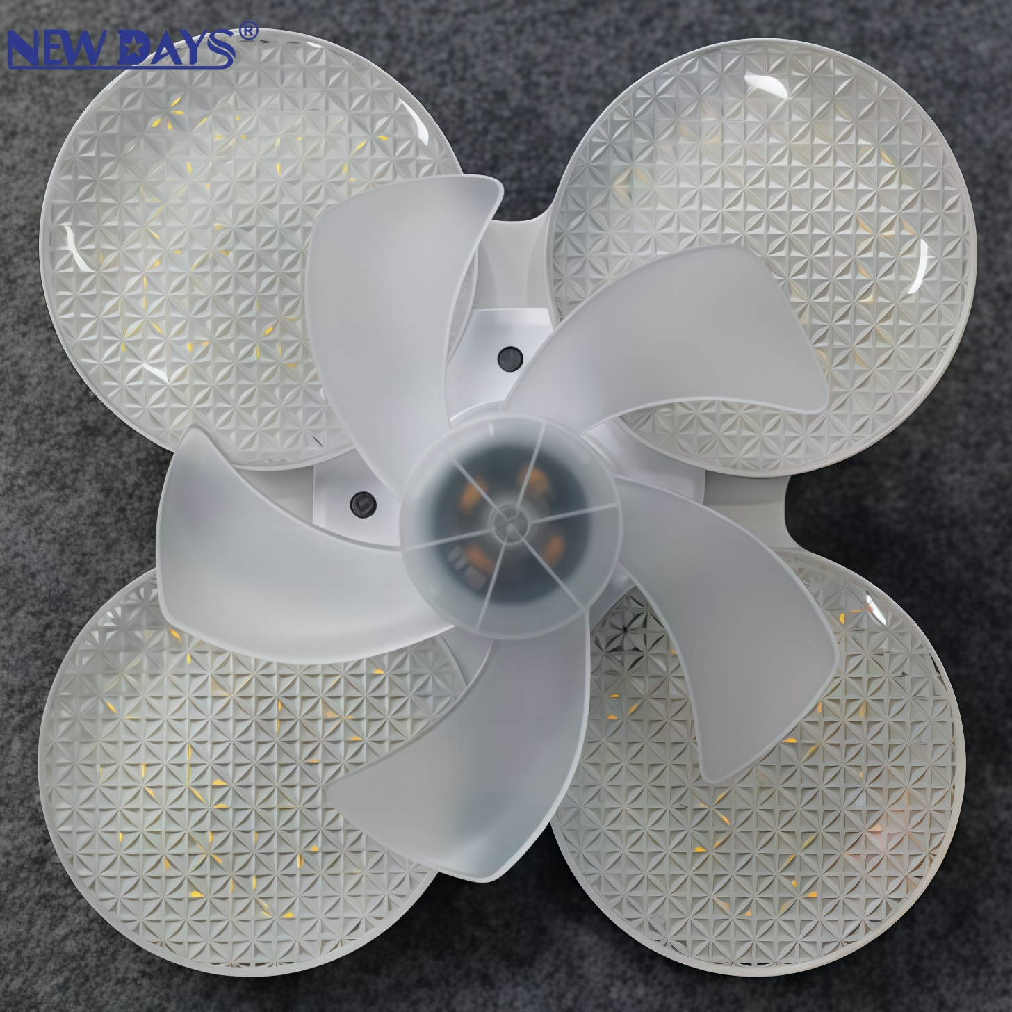 NEWDAYS brand's cross-border new four-circle flying saucer fan light, led three-blade and six-blade fan blades, three-color light band remote control, energy-saving lighting fan ceiling Application Scenario