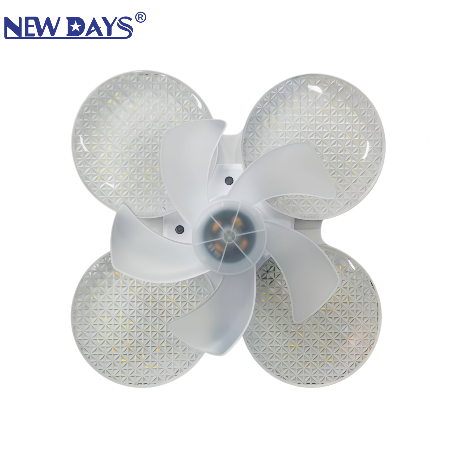 NEWDAYS brand's cross-border new four-circle flying saucer fan light, led three-blade and six-blade fan blades, three-color light band remote control, energy-saving lighting fan ceiling details Picture