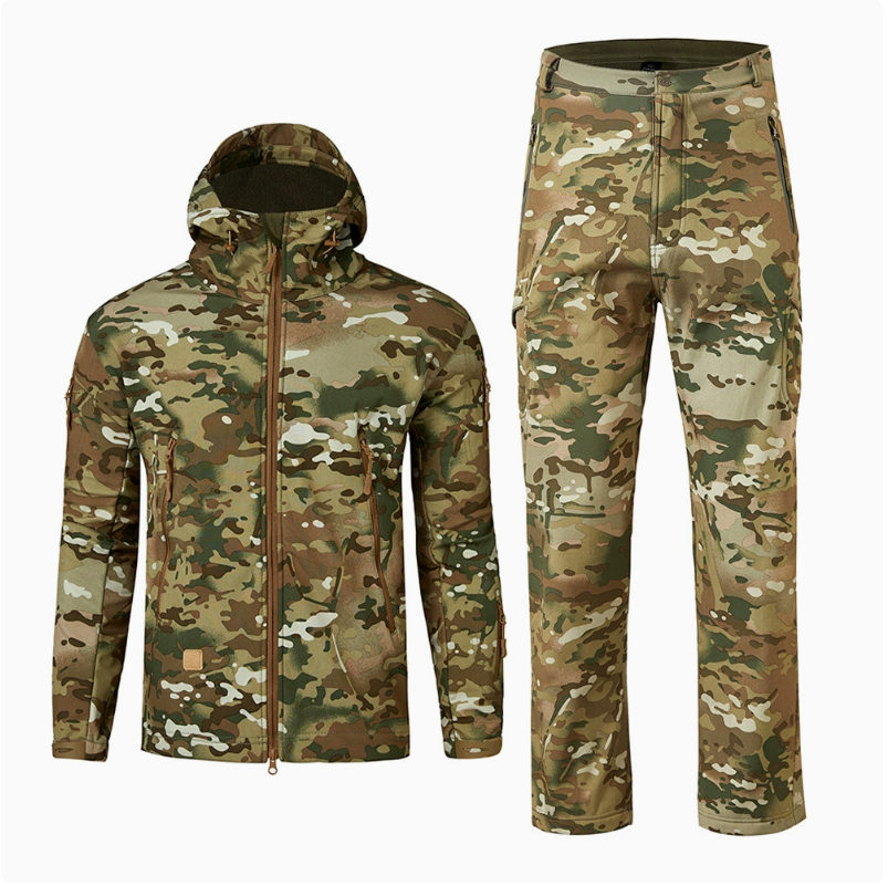 Shark skin soft shell windbreaker for men, breathable and wear-resistant set, tactical camouflage, quick-drying sports, cycling, mountaineering, windproof clip, overcome