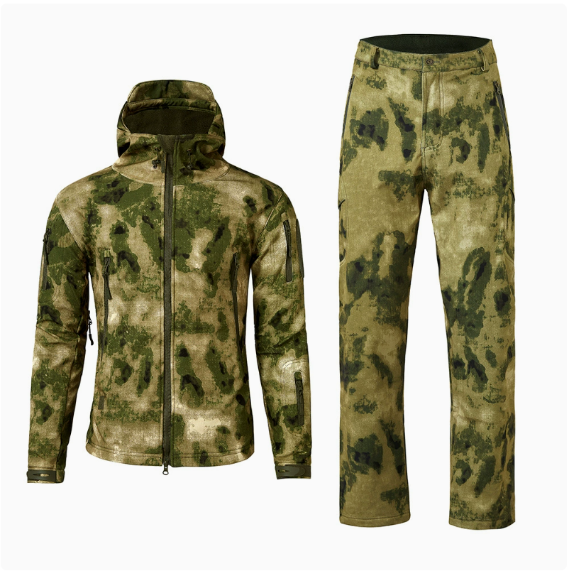 Shark skin soft shell windbreaker for men, breathable and wear-resistant set, tactical camouflage, quick-drying sports, cycling, mountaineering, windproof clip, overcome Application Scenario