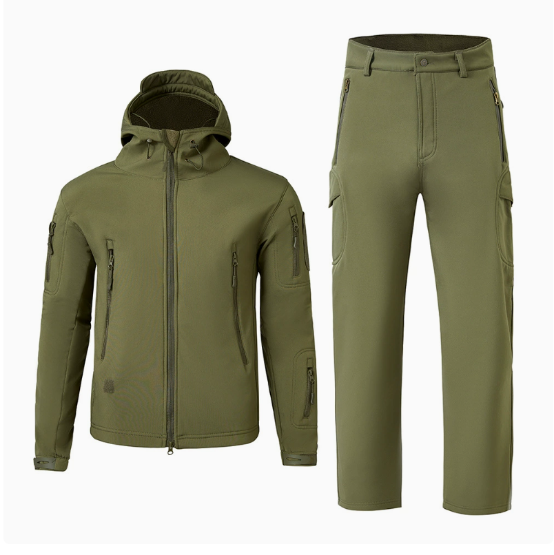 Shark skin soft shell windbreaker for men, breathable and wear-resistant set, tactical camouflage, quick-drying sports, cycling, mountaineering, windproof clip, overcome Specification image
