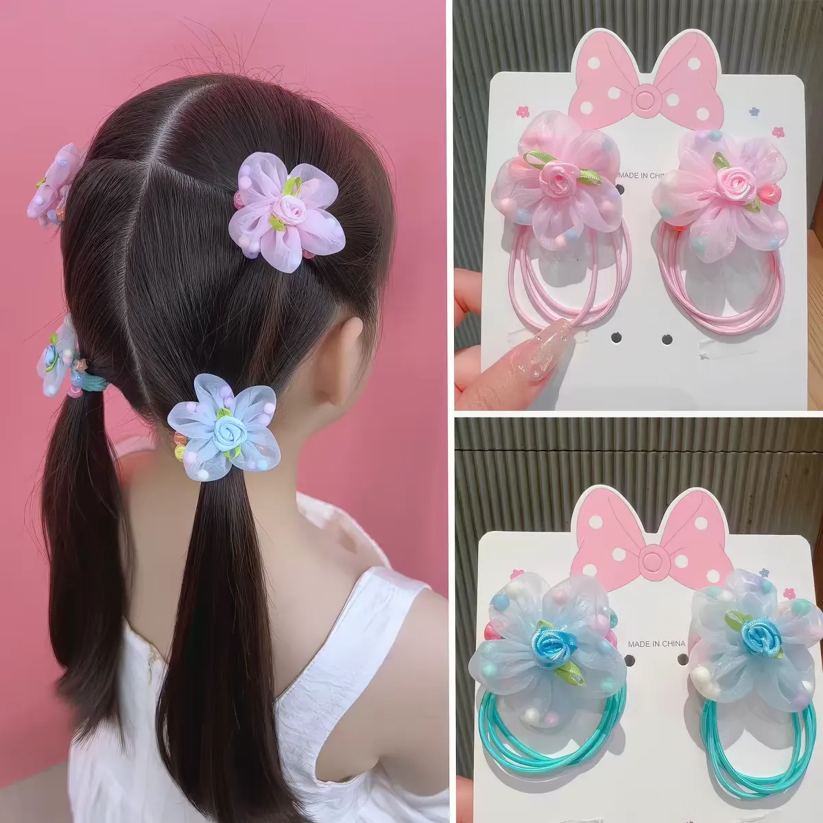 Children's cute flower hair bands, ponytails, bun heads, girls' sweet hair bands, high elasticity, no damage to hair, baby headwear, Yifan accessories detail image 2