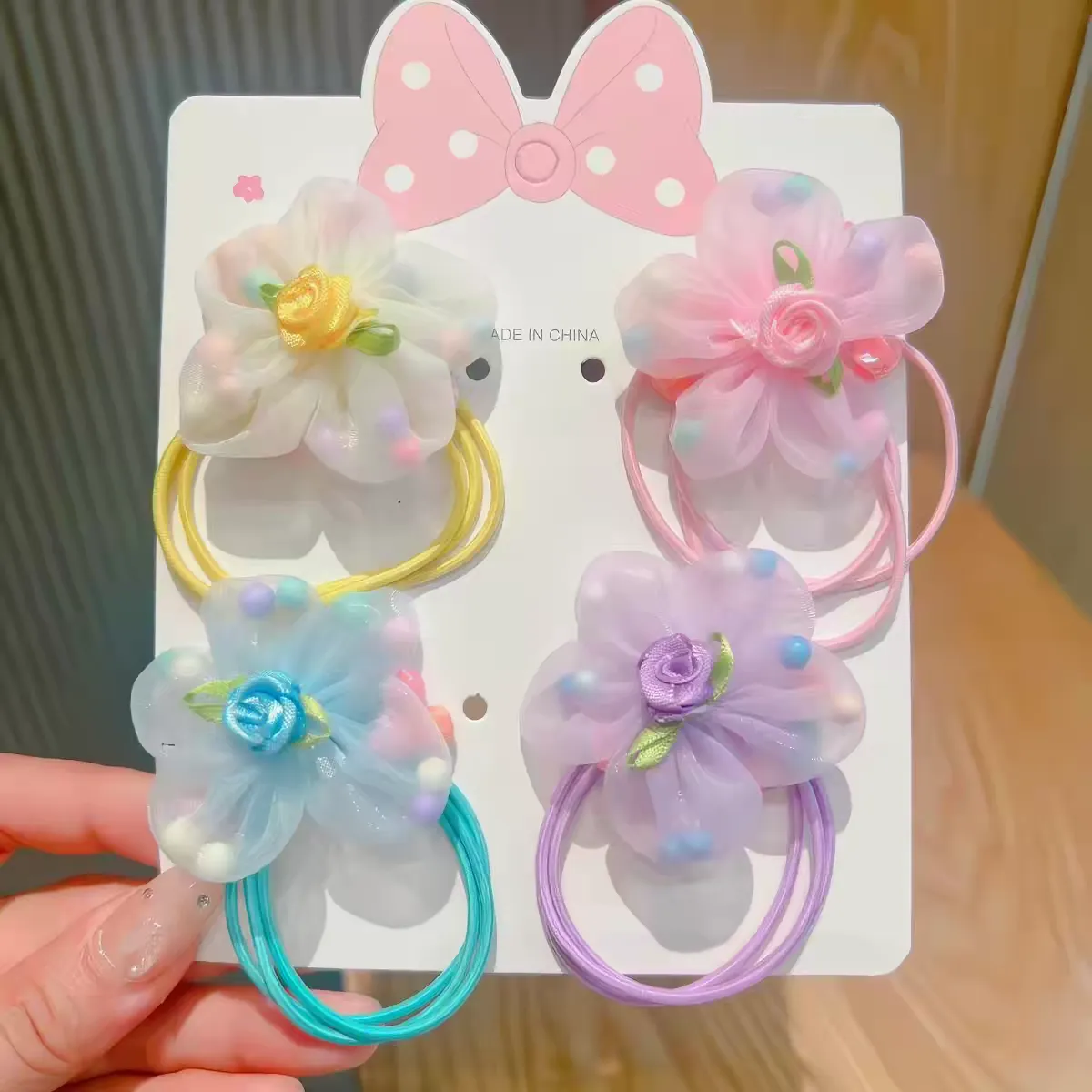 Children's cute flower hair bands, ponytails, bun heads, girls' sweet hair bands, high elasticity, no damage to hair, baby headwear, Yifan accessories detail image 6