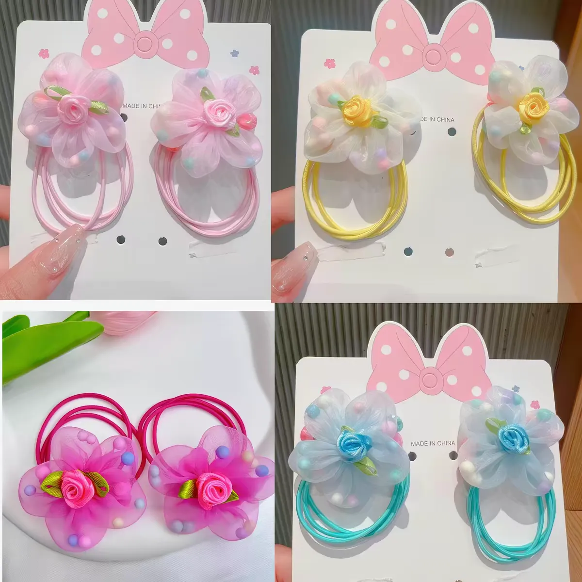 Children's cute flower hair bands, ponytails, bun heads, girls' sweet hair bands, high elasticity, no damage to hair, baby headwear, Yifan accessories detail image 7