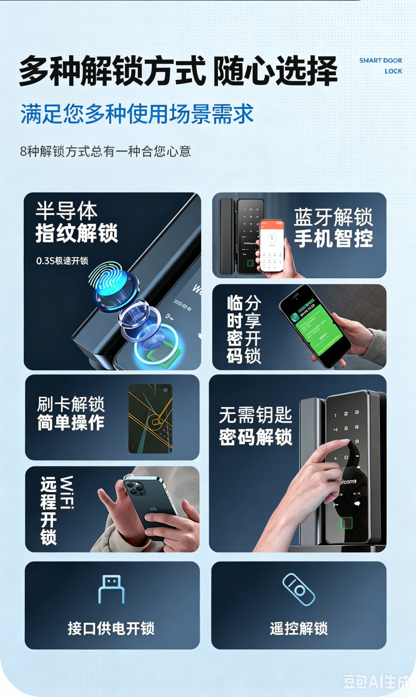 Smart glass door lock, WIFI, Bluetooth, smart remote control unlocking, low latency K-1105 Specification image