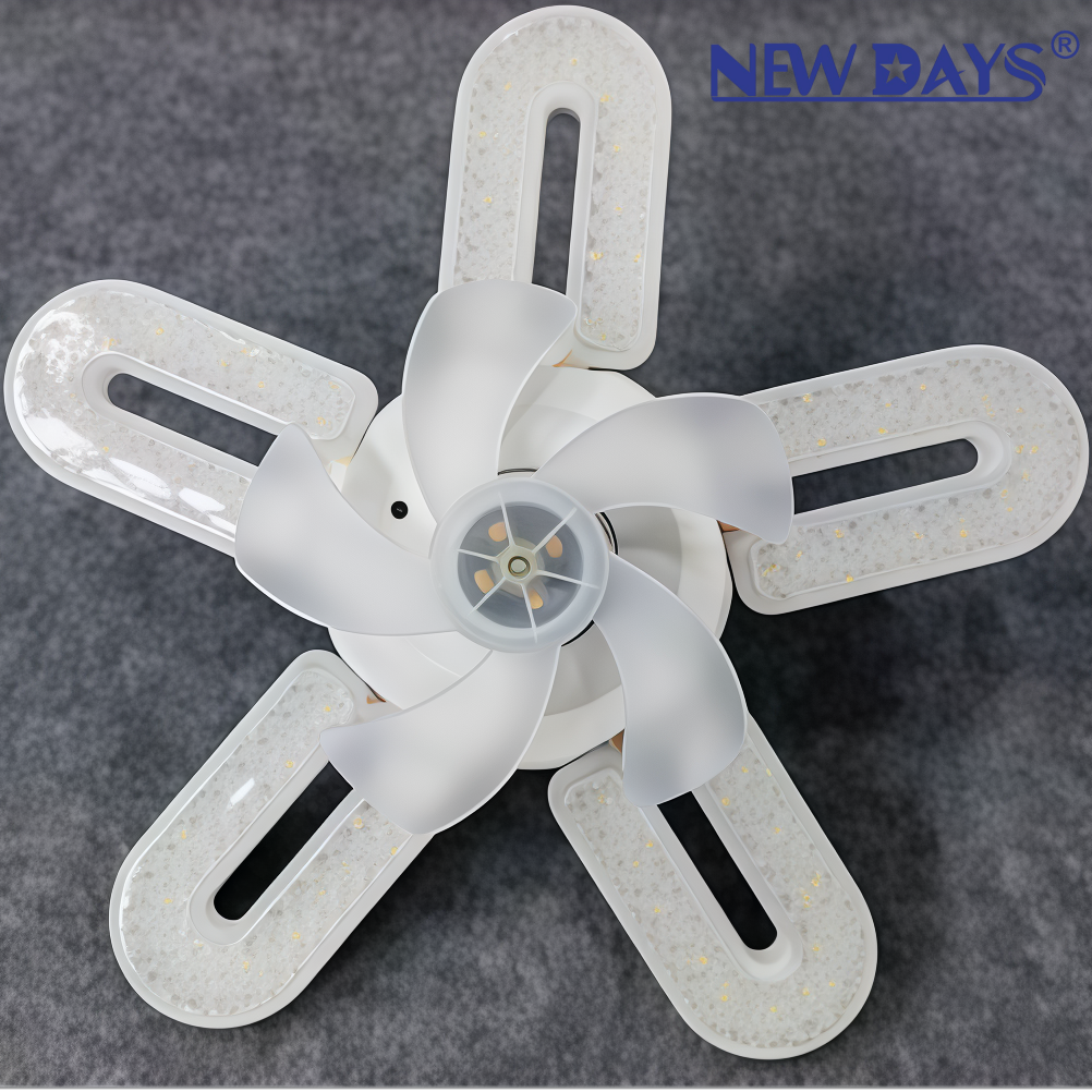 NEWDAYS marca crossover nuevo producto led cinco luces cinco luces ventilador, E27 luz de ventilador plegable de tornillo, ahorro de energía resaltado control remoto dimmer iluminación ventilador de techo