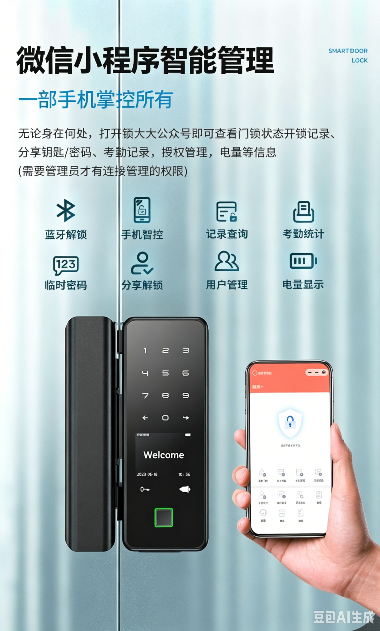 Smart glass door lock, WIFI, Bluetooth, smart remote control unlocking, low latency K-1105 Application Scenario