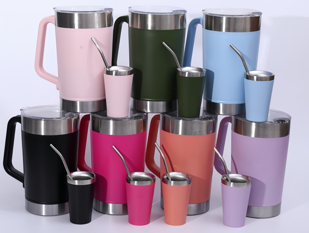 Best-selling double-layer stainless steel car cup 1900ML vacuum handle mug set, cold and heat preservation water cup