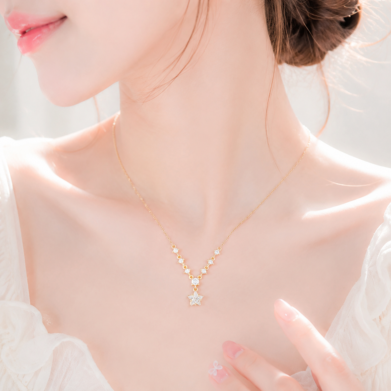 Moda versátil temperamento dulce lindo viento exquisita mujer estilo japonés y coreano estrella con diamantes collar pic 5