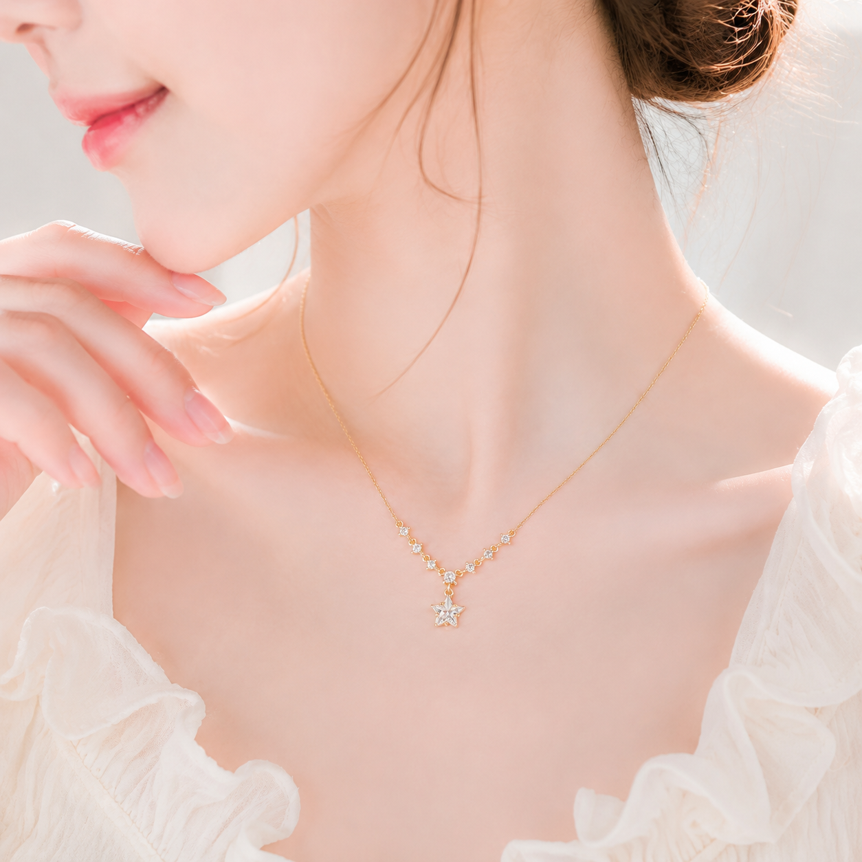 Moda versátil temperamento dulce lindo viento exquisita mujer estilo japonés y coreano estrella con diamantes collar pic 8