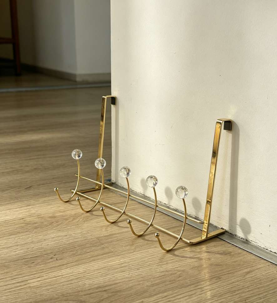 Ins-style wall hooks without holes, household ironwork, crystal glass combined storage door hooks, coat hooks, fitting room hooks detail image 2