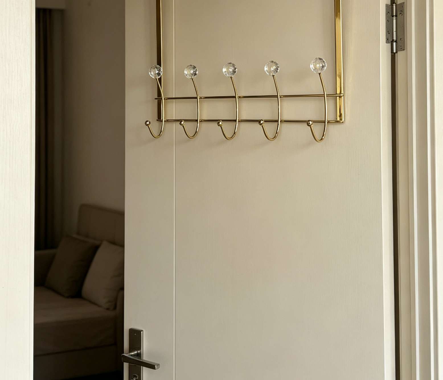 Ins-style wall hooks without holes, household ironwork, crystal glass combined storage door hooks, coat hooks, fitting room hooks detail image 4