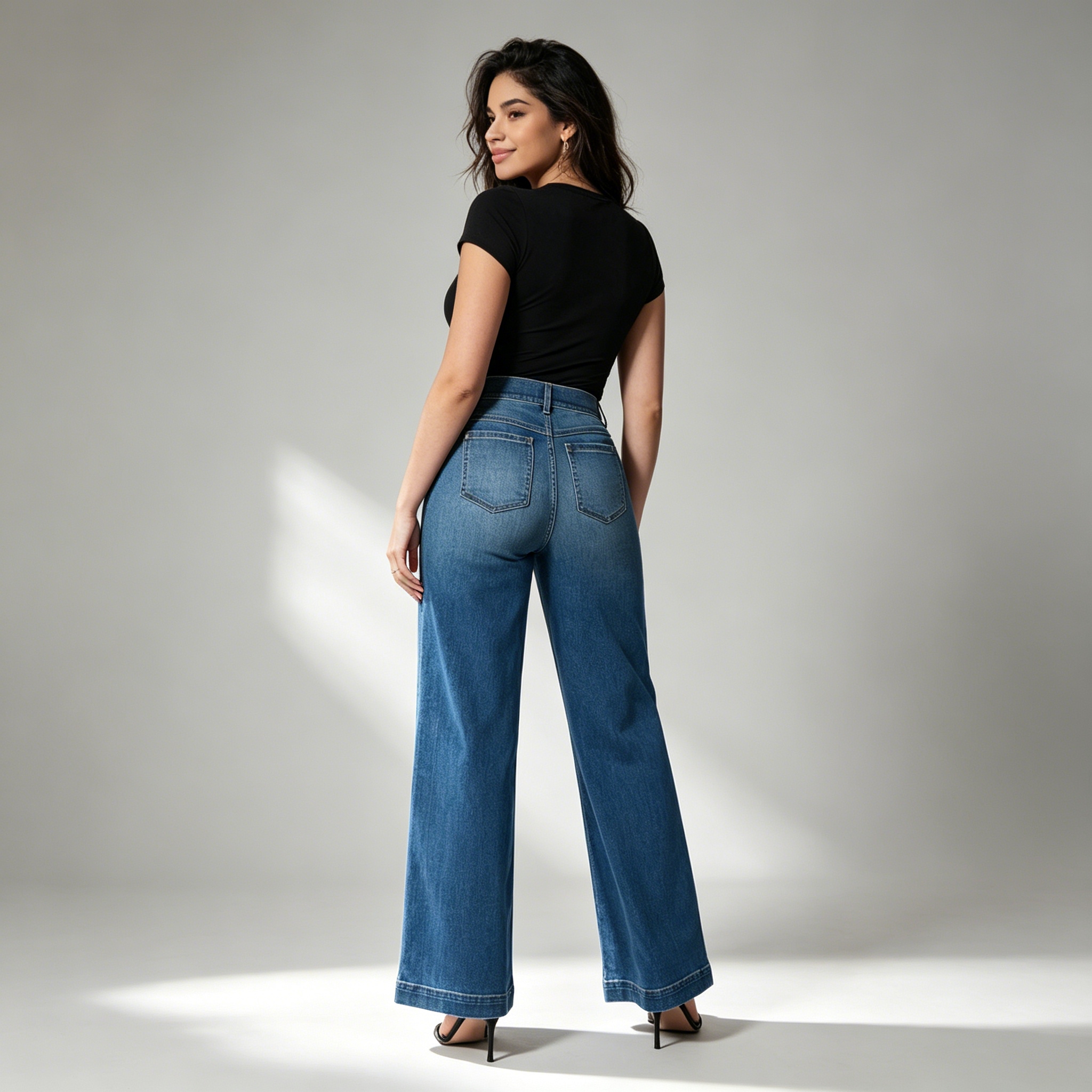 2026 cross-border best seller estilo explosivo moda de las mujeres pierna ancha cintura media alta elástico elástico cintura lavada jeans para mujeres Item Picture