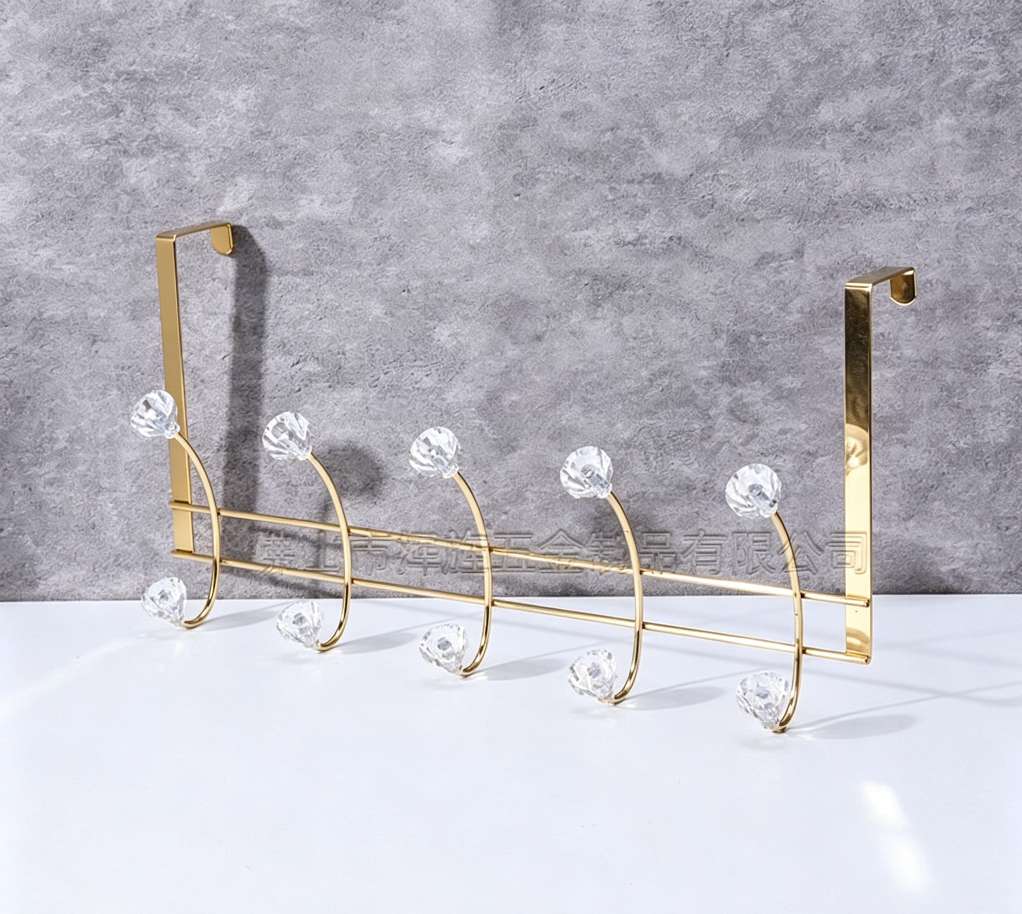 Ins-style wall hooks without holes, household ironwork, crystal glass combined storage door hooks, coat hooks, fitting room hooks detail image 6
