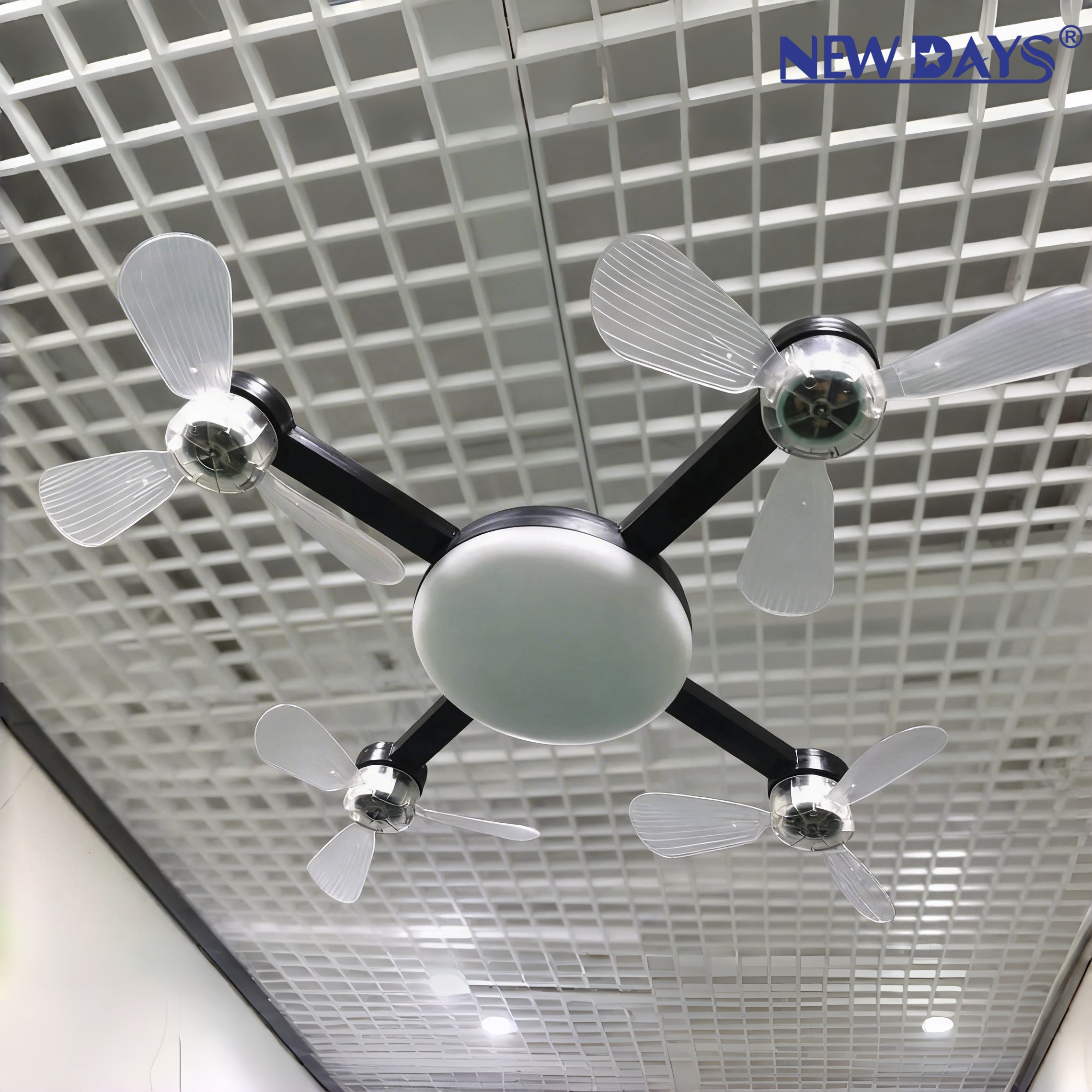 NEWDAYS marca cross border new item led cuatro cabezas drone ventilador luz dormitorio comedor inteligente control remoto ventilador de techo protección de los ojos ahorro de energía lámpara de iluminación ventilador de techo details Picture