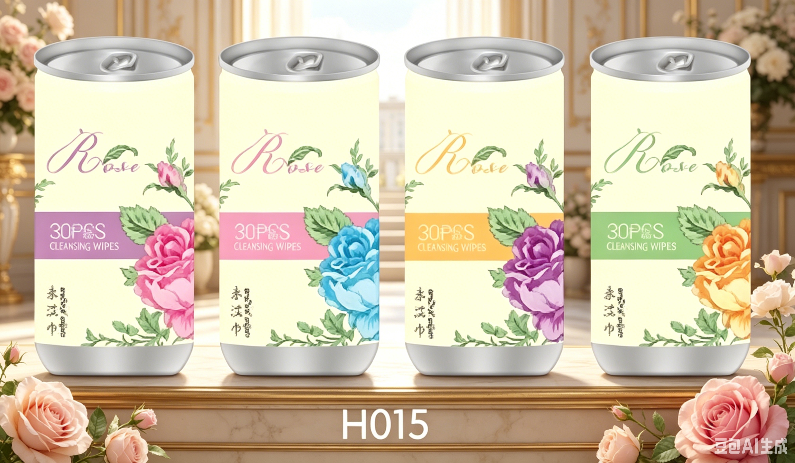 星佳柔棉柔巾四罐装玫瑰主题卸妆湿巾每罐30片粉蓝紫橙色玫瑰装饰嫁接睫毛眼贴化妆棉洗脸巾