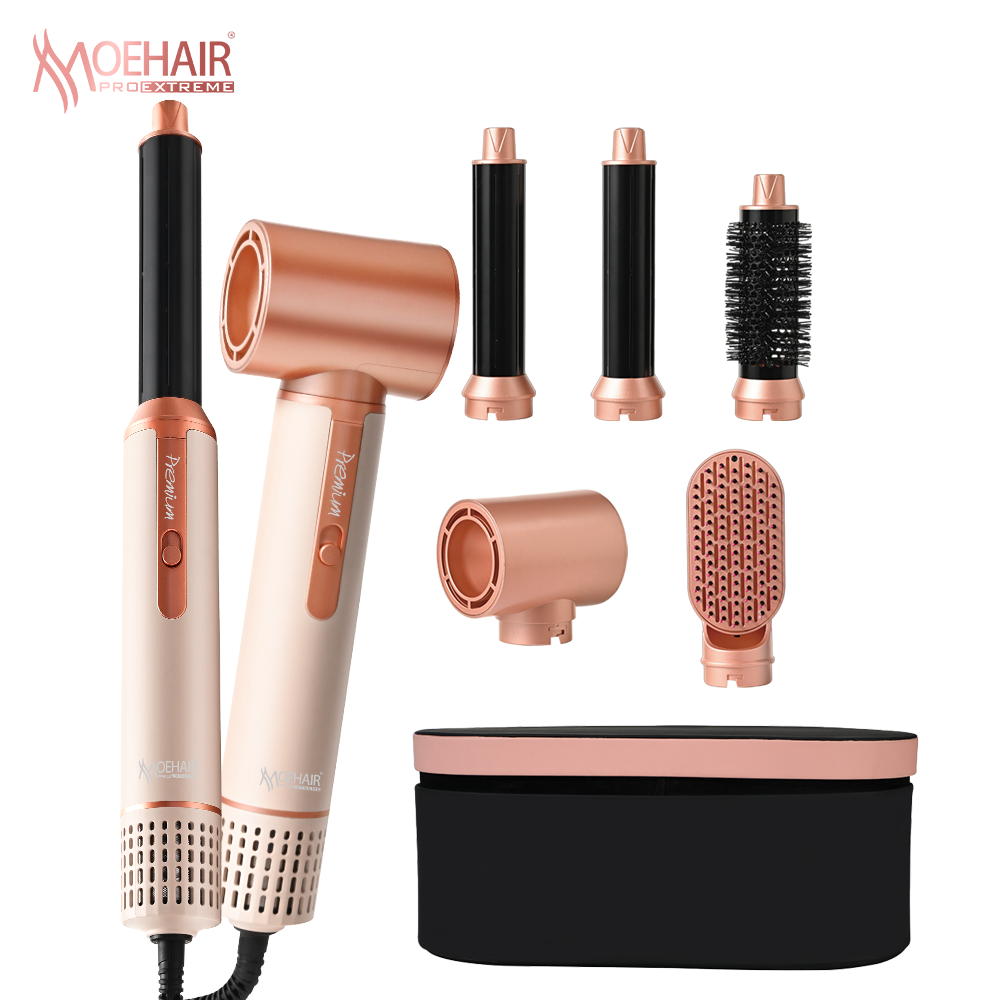 Moehair跨境现货多功能吹风梳旋转卷发梳二合一热风梳可拆卸吹风机hair dryer brush电吹风