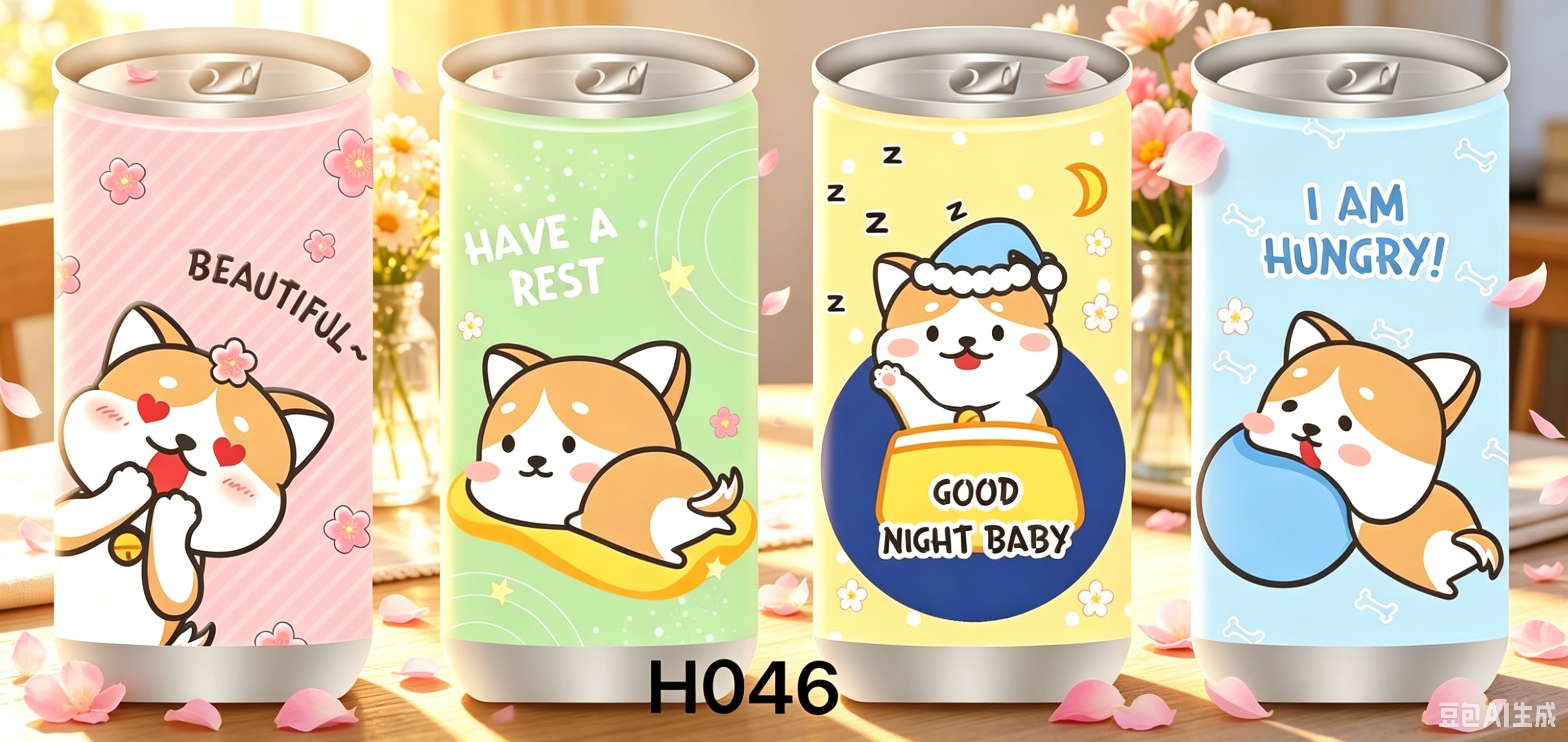 四款卡通柯基犬可乐罐湿纸巾