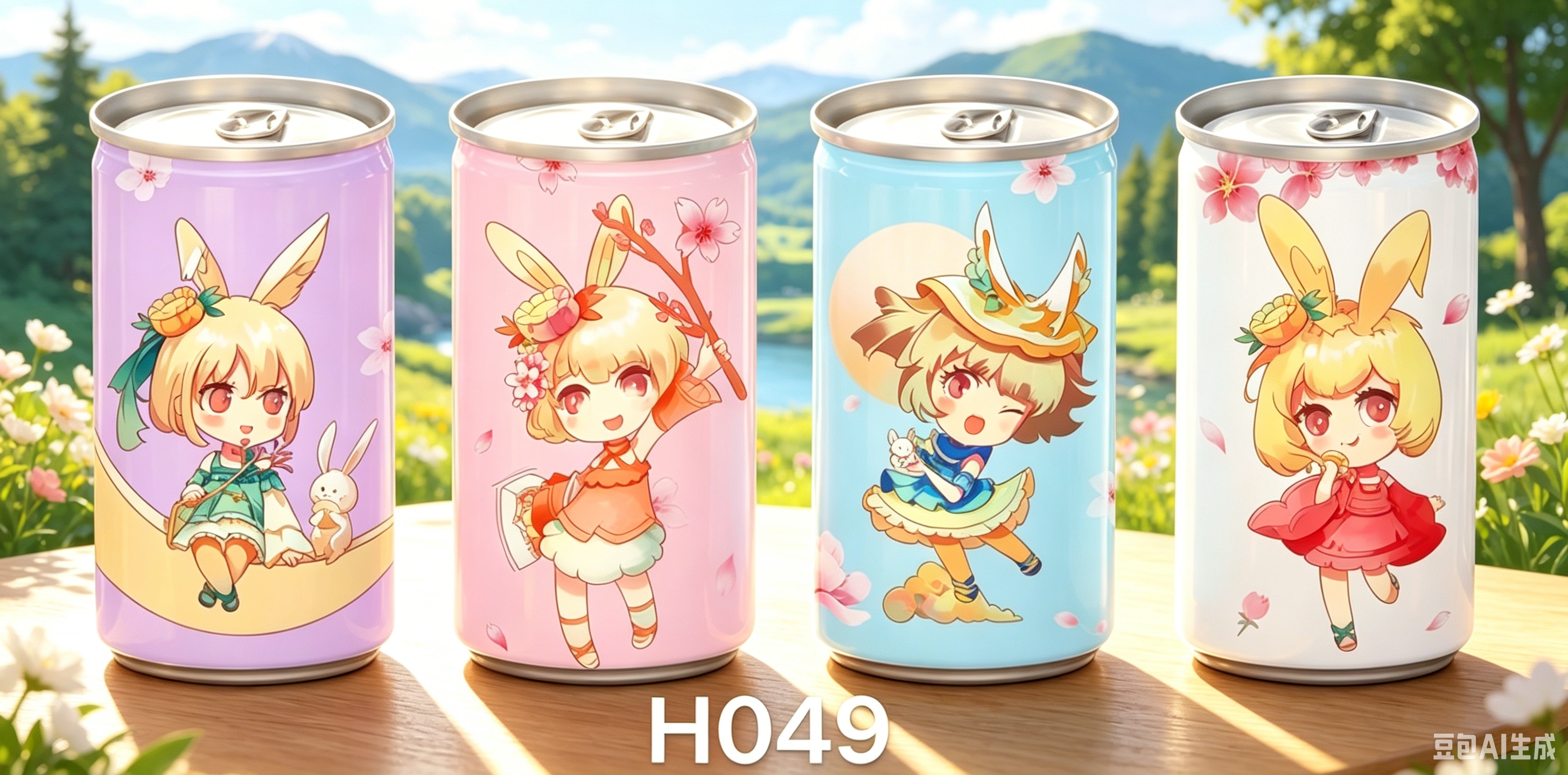 彩色金发兔耳少女可乐罐湿纸巾