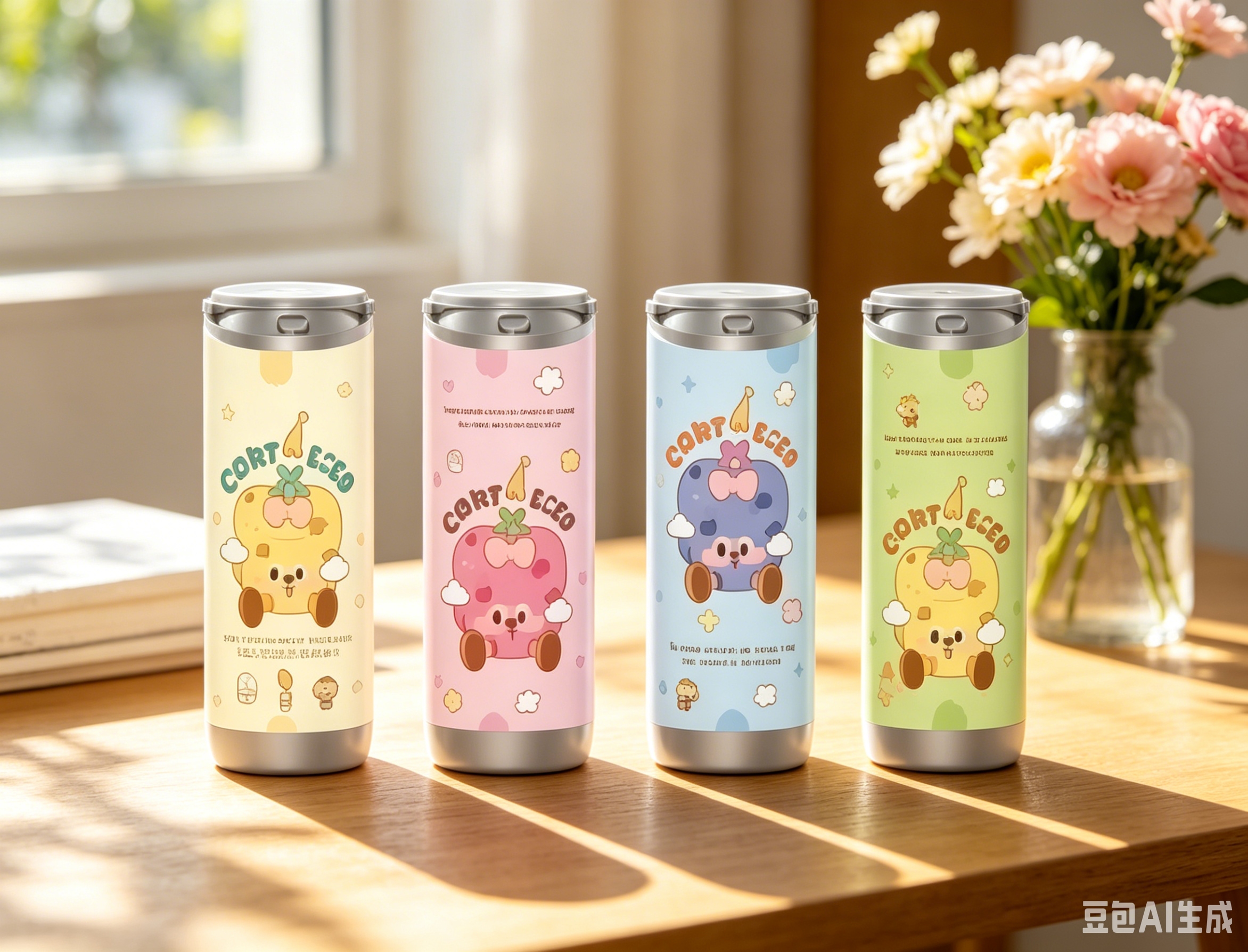 Light yellow rose pink, blue purple, light yellow, small cakes, cola cans, wet wipes