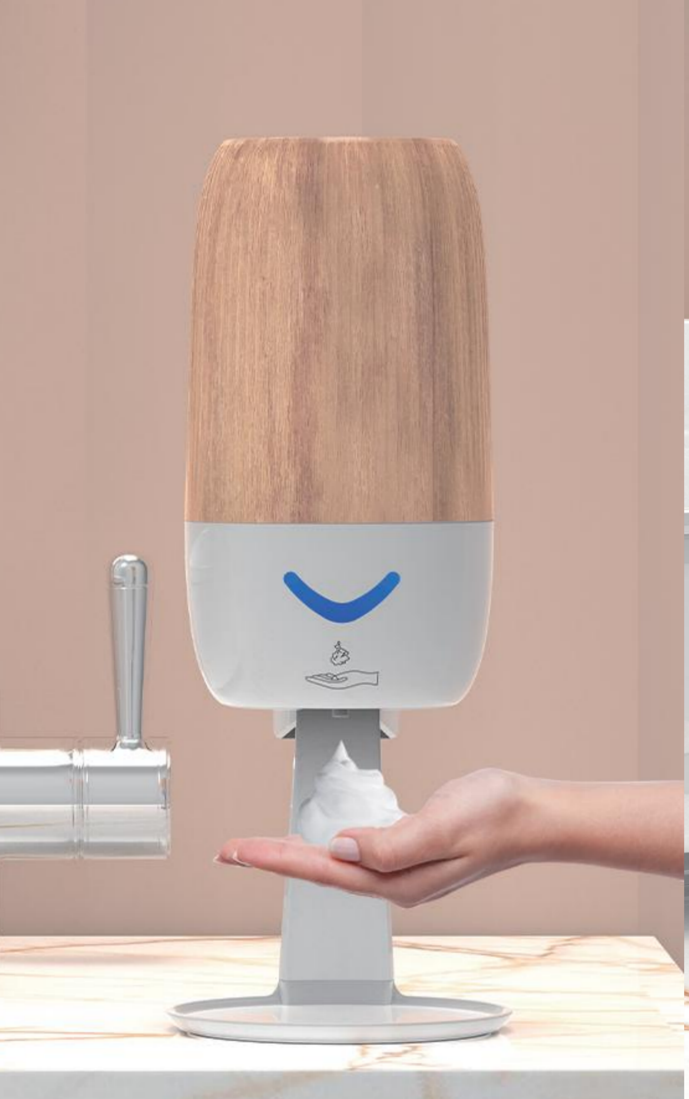 Wood grain automatic sensing foam soap dispenser, contactless intelligent foaming, household countertop hand sanitizer machine, universal for bathrooms and kitchens, large-capacity sensing soap dispenser