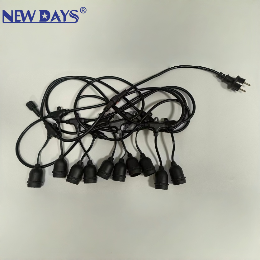 NEWDAYS brand's cross-border new 10-meter hanging light strip with 10 heads, featuring plugs and male and female connectors, E27 lamp head outdoor camping waterproof chandelier led string Application Scenario
