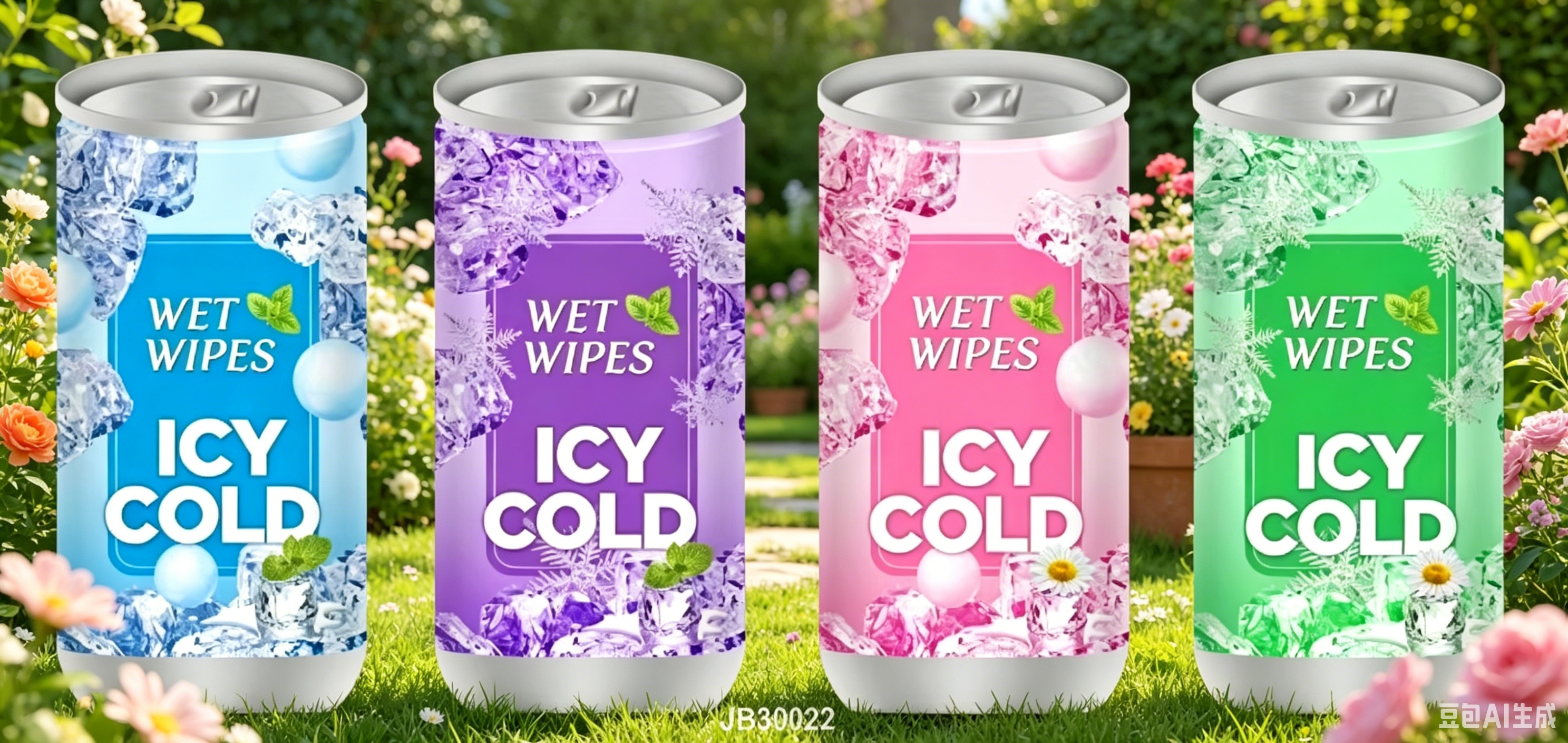 蓝紫玫绿花可乐罐湿纸巾